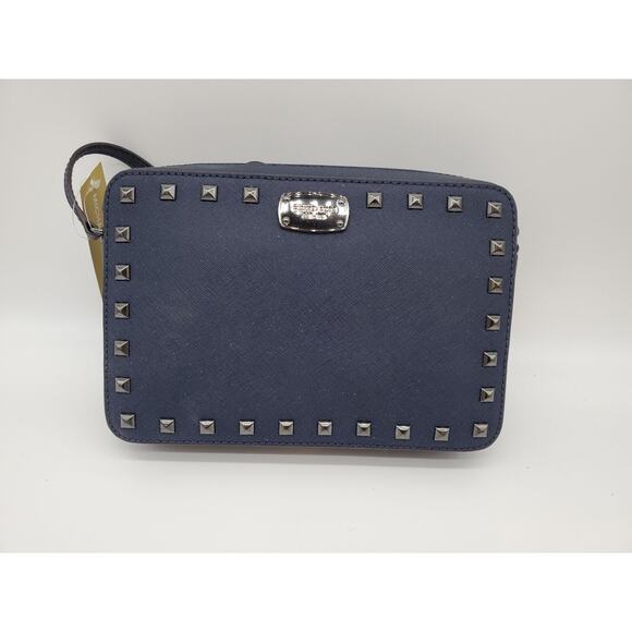 NWT MICHAEL KORS Saffiano Stud Crossbody Bag - Navy - Picture 1 of 5